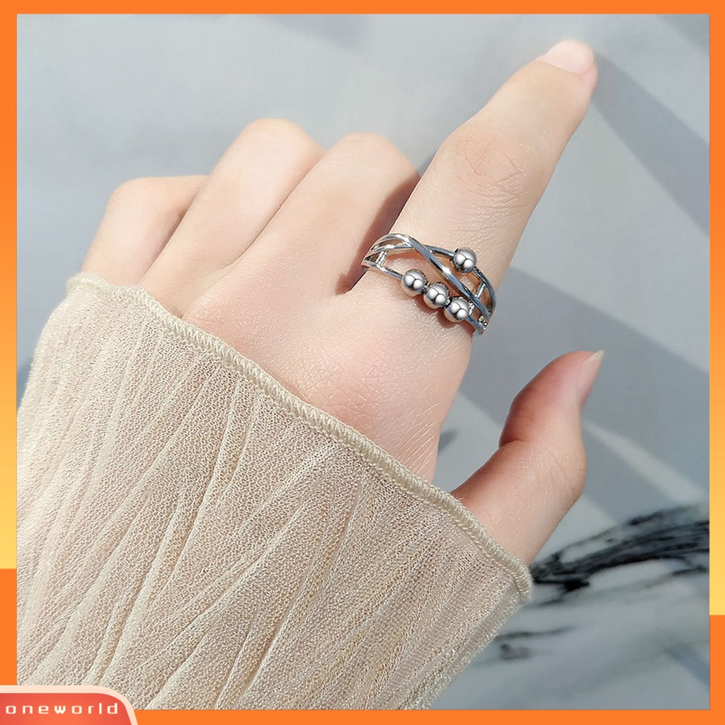 [EONE] Pembukaan Adjustable Tembaga Kecemasan Cincin Stress Relief Geometris Manik-Manik Wanita Cincin Perhiasan Aksesori