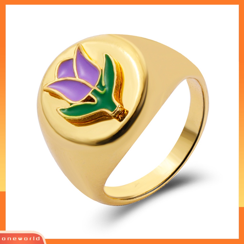 [EONE] Wanita Cincin Geometris Electroplating Vintage Menawan All-match Hadiah Hias Cinta Hati Bunga Enamel Jari Cincin Pesona Perhiasan Untuk Pakaian Sehari-Hari