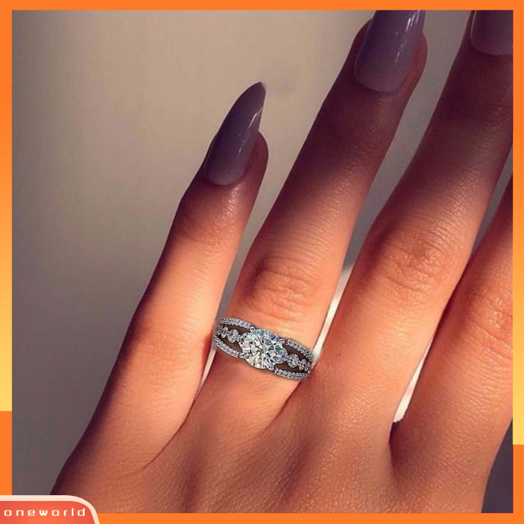 [EONE] Wanita Cincin Berongga Keluar Mengkilap Geometris Berkilau Electroplating Cut Bulat Cubic Zirconia Pernikahan Pertunangan Cincin Perhiasan Hadiah Untuk Pacar