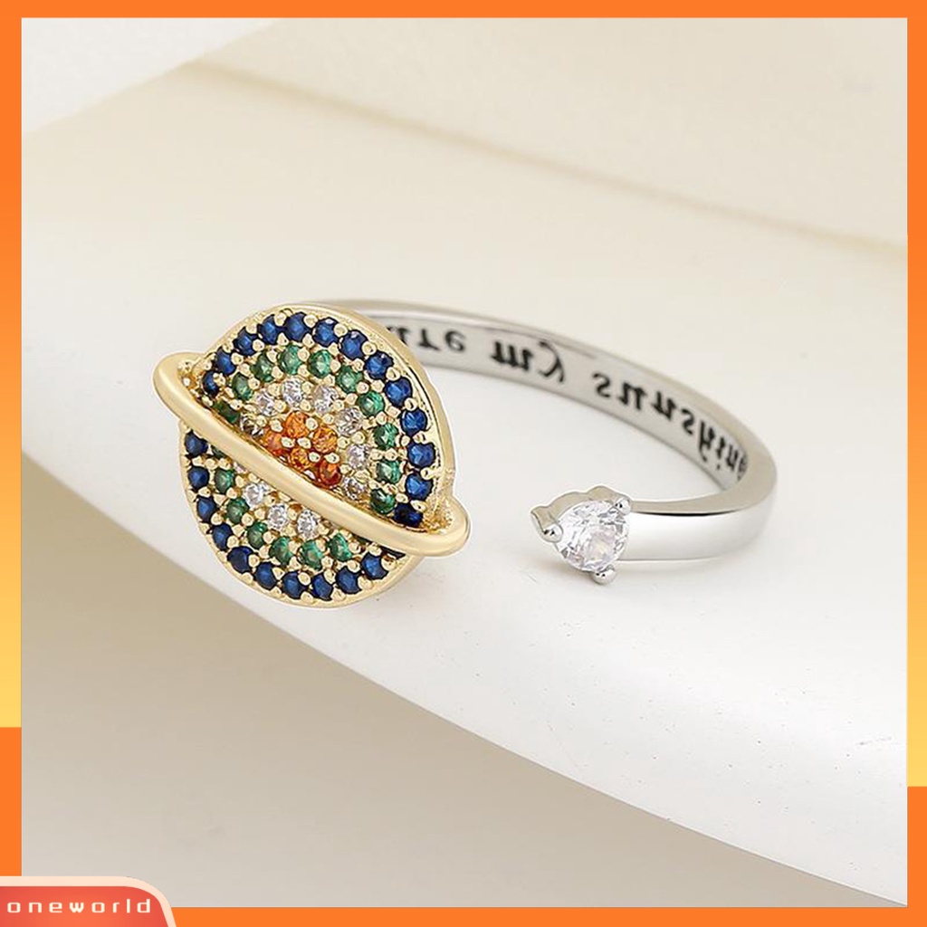 [EONE] Cincin Terbuka Bersinar Dapat Diputar Warna-Warni Cubic Zirconia Huruf Berlian Imitasi Pereda Kecemasan Desain Planet Wanita Fidget Anti Kecemasan Cincin Perhiasan Aksesori