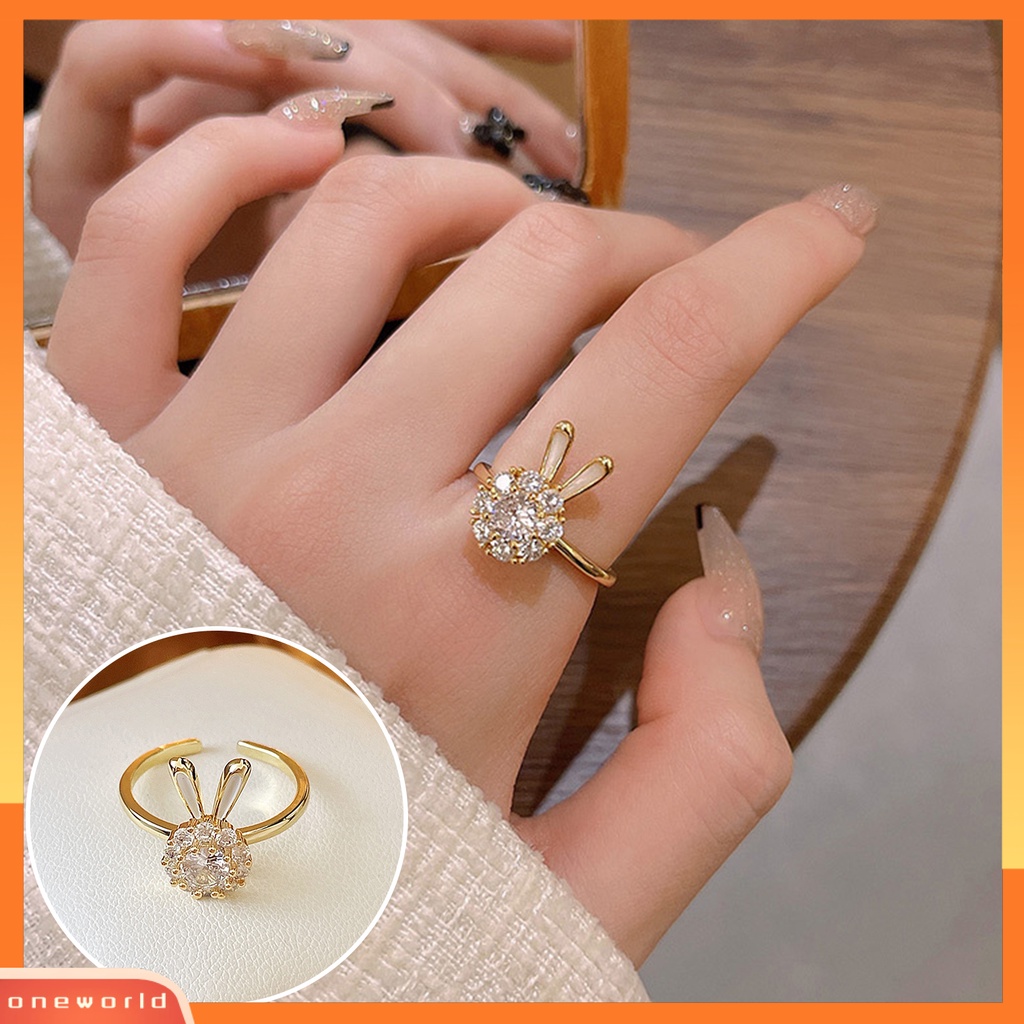 [EONE] Knuckle Ring Electroplating Cubic Zirconia Geometris Adjustable High Gloss Dress Up Hypoallergenic Halus Kelinci Pesona Terbuka Cincin Wanita Perhiasan