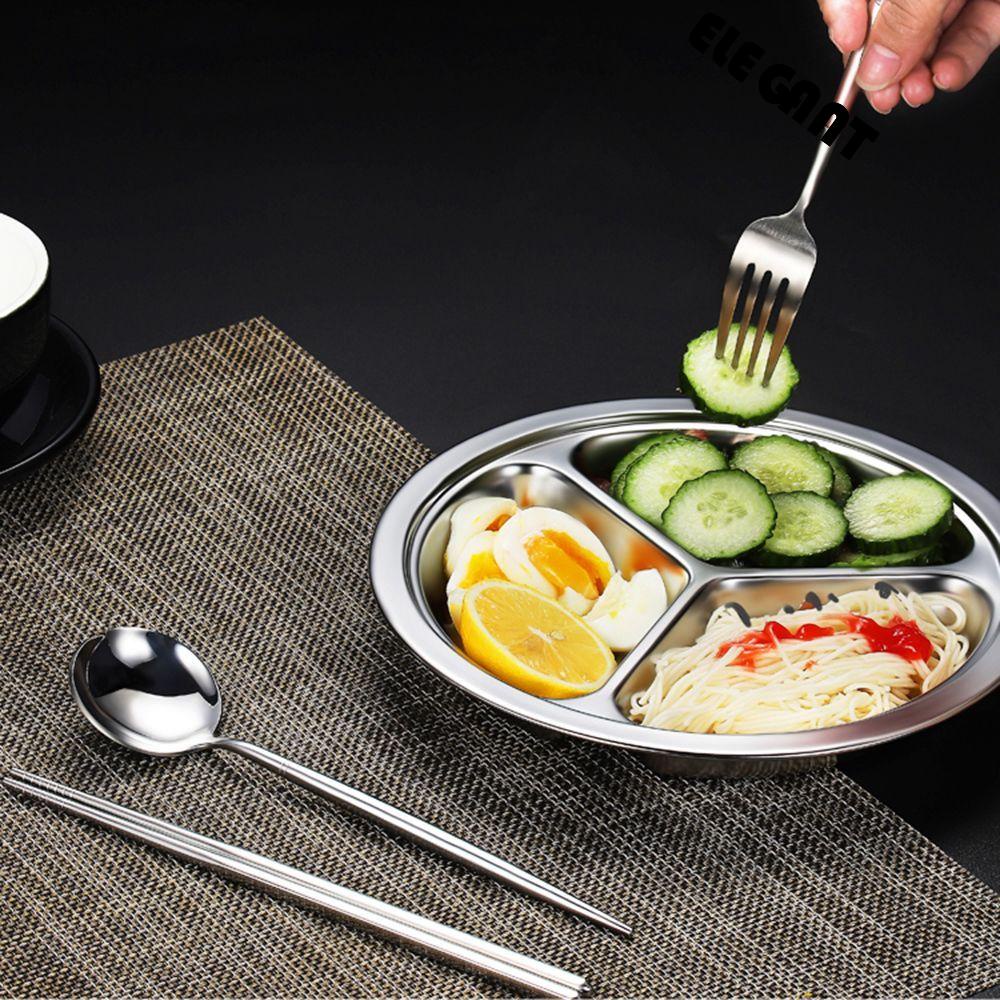 [Elegan] Piring Makan Grid Diameter Bulat Perlengkapan Sekolah Snack Kantin Alat Divided Dish