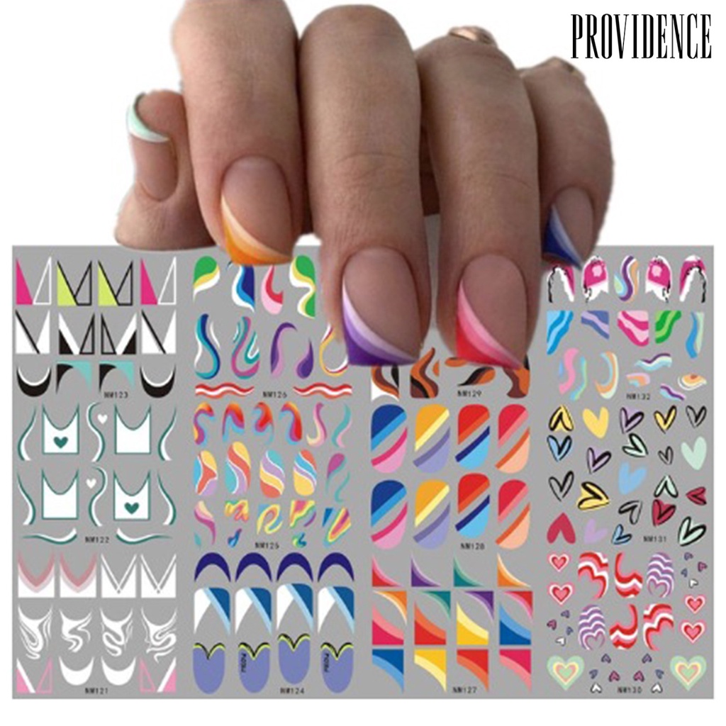 Providence 12Pcs Nail Art Stiker Garis Bening Perekat Diri Tidak Luntur Hias Warna-Warni Jantung Perancis Transfer Air Nail Slider Stiker Salon Kuku Pasokan