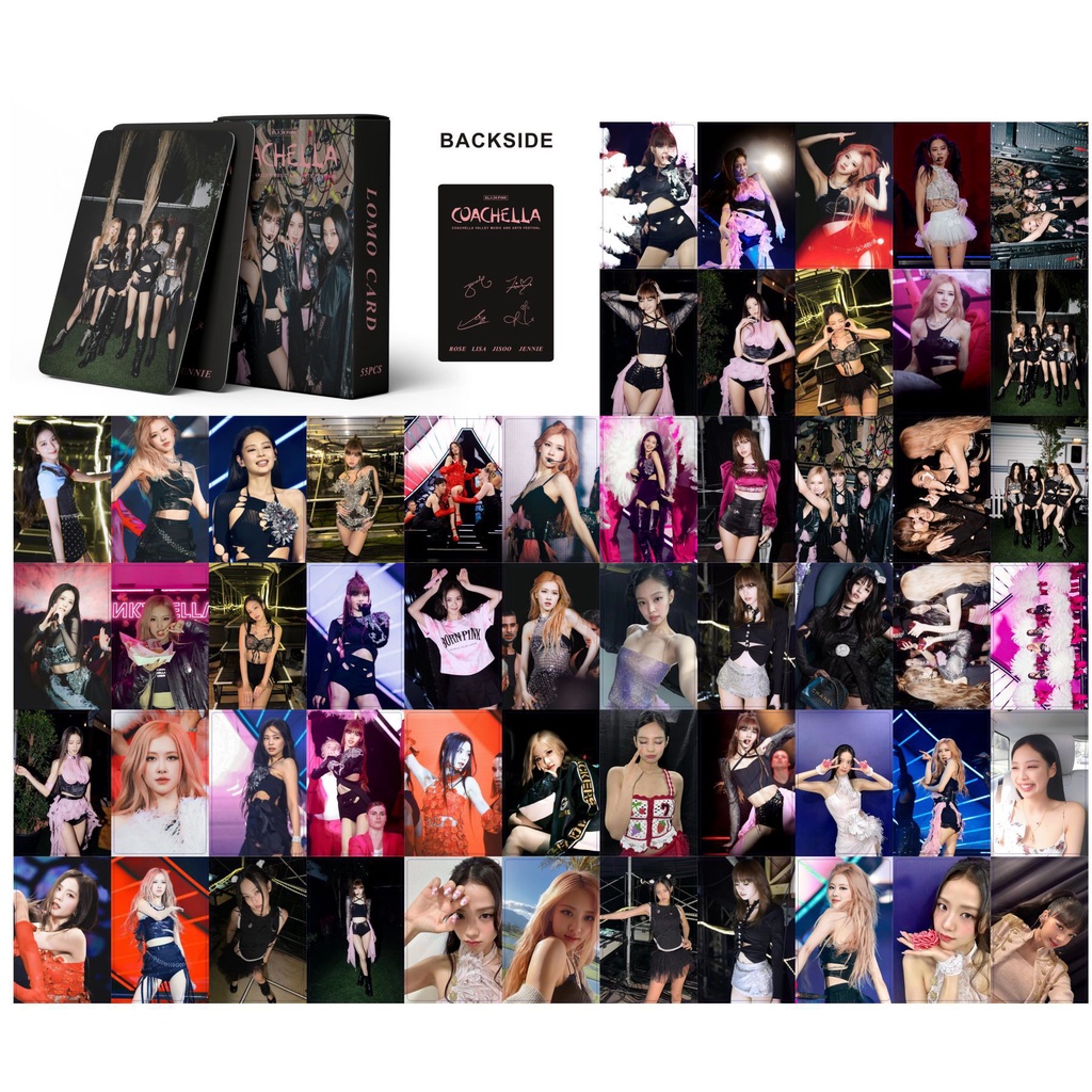 55pcs/box Photocard Festival Musik Coachella Hitam-PINK JENNIE JISOO ROSE LISA Lomo Kartu Blackpink Kpop Postcards Blackpink