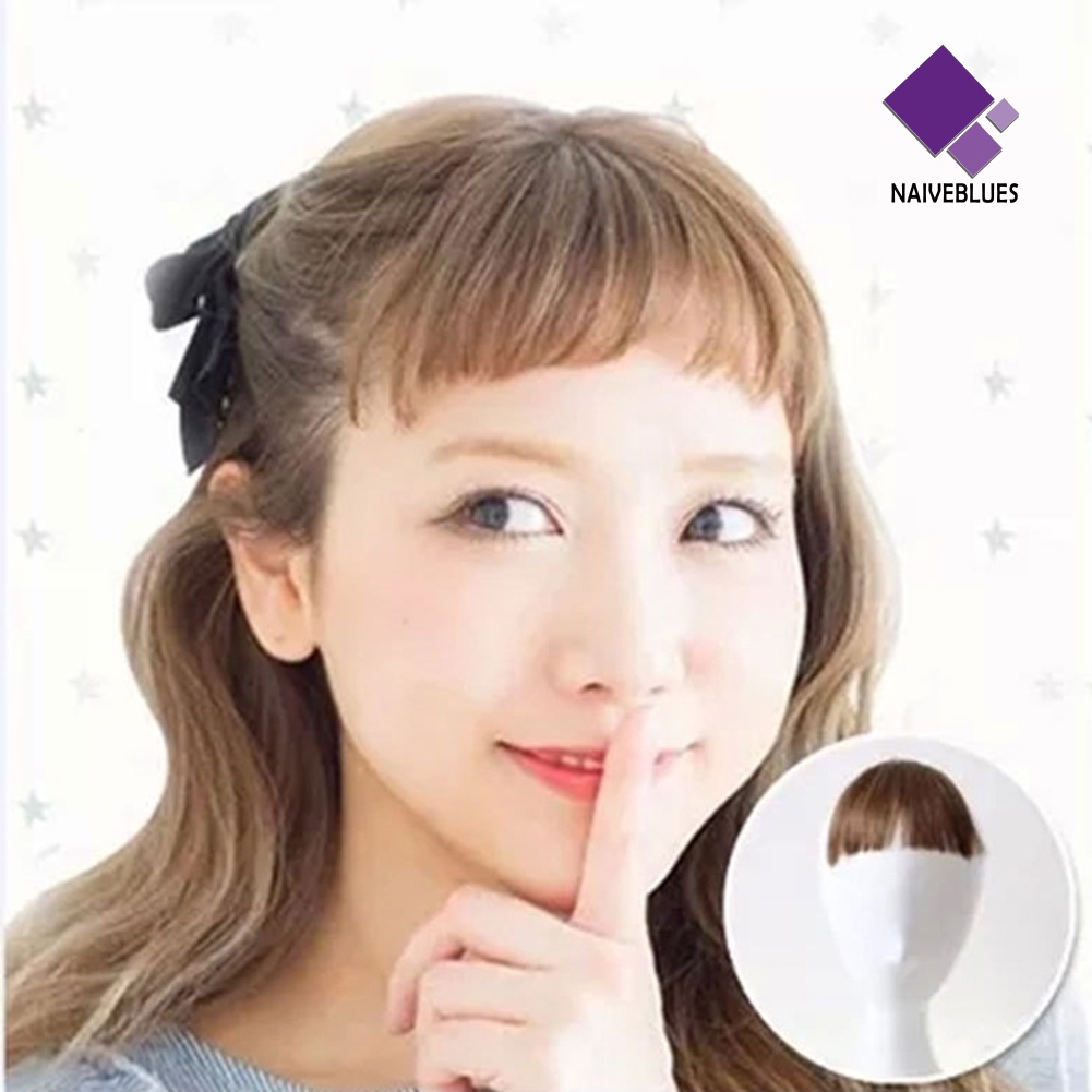 &lt; Naiveblues &gt; Tipis/Tebal Gadis Mini Mulus Palsu Bang Fringe Sopak Rambut Ekstensi
