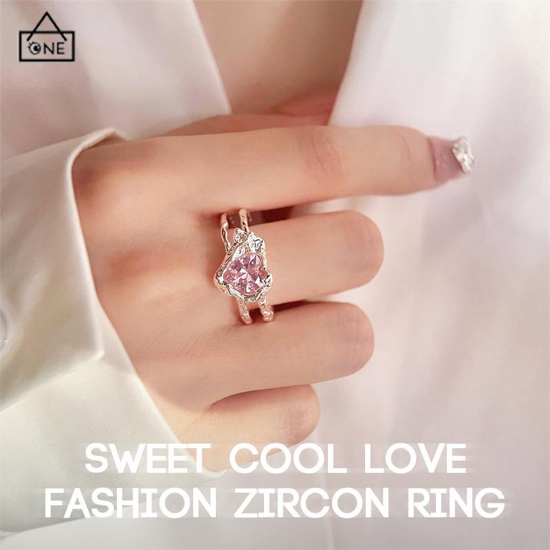 COD❤️Cincin Zirkonia Cinta Sejuk Manis Cincin ganda mode wanita Ukuran dapat disesuaikan-A.one