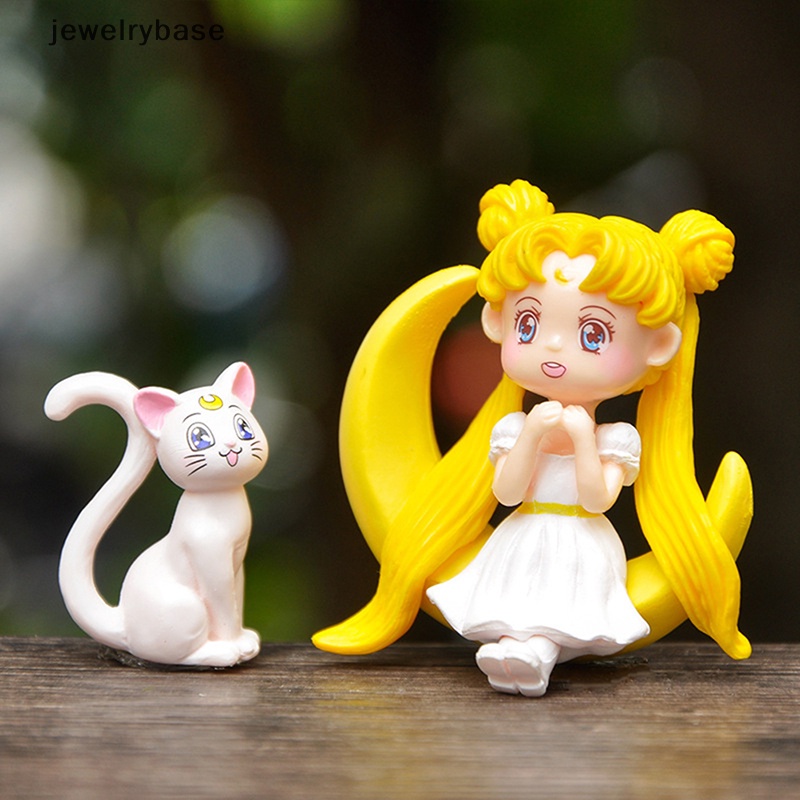 [jewelrybase] 4pcs/set Anime Lucu Sailor Moon Cat Miniatur Dekorasi Kue Figurine PVC DIY Craft Boutique