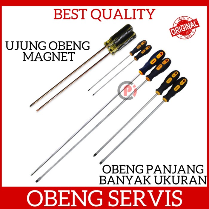 Obeng Untuk Servis Ujung Magnet Minus / Plus Bunga Model Panjang Long