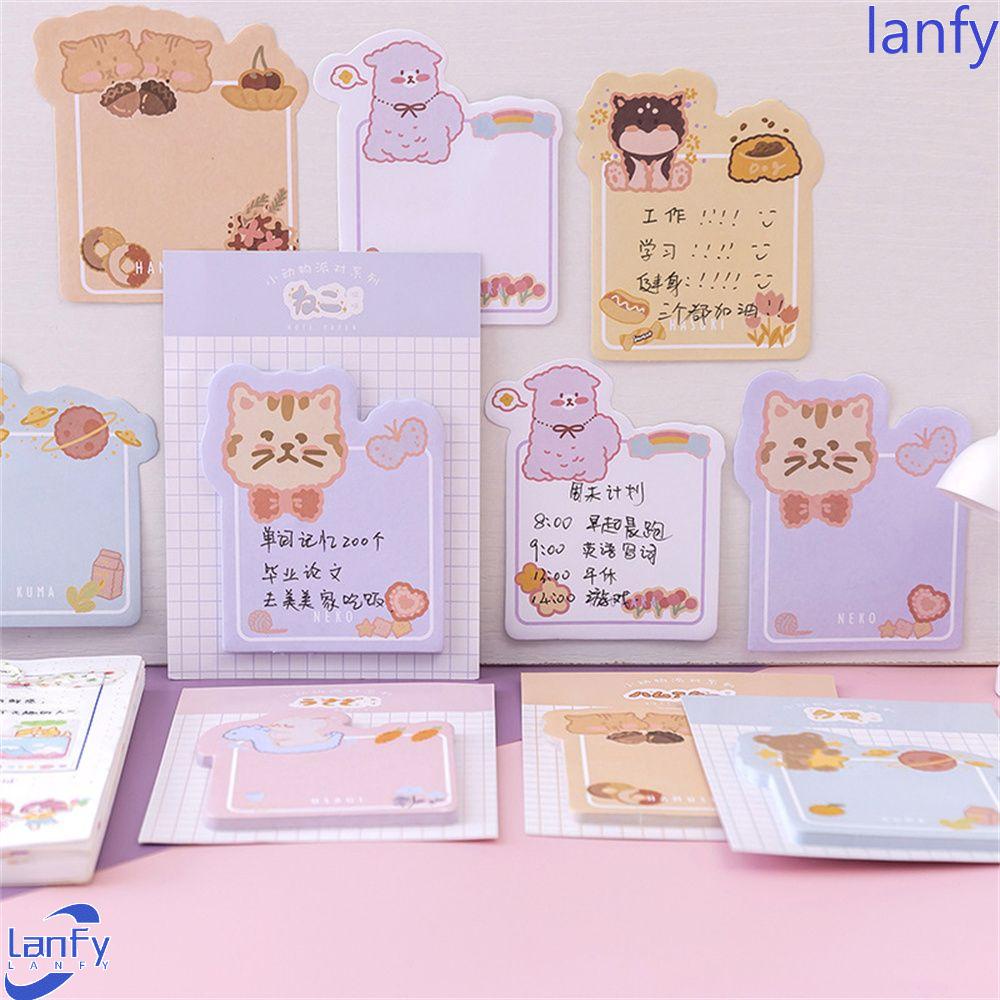 Lanfy Kawaii Sticky Notes Kartun Beruang Scrapbook Kertas Tulisan Kucing Self Adhesive Massage Note