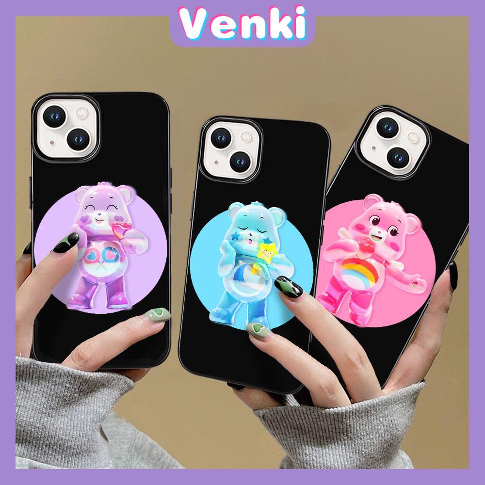 VENKI -For iPhone 14 Pro Max iPhone Case Black Glossy TPU Soft Case Shockproof Protection Camera Love Bear Compatible with iPhone 13 Pro max 12 Pro Max 11 xr xs max 7Plus 8Plus 7 8