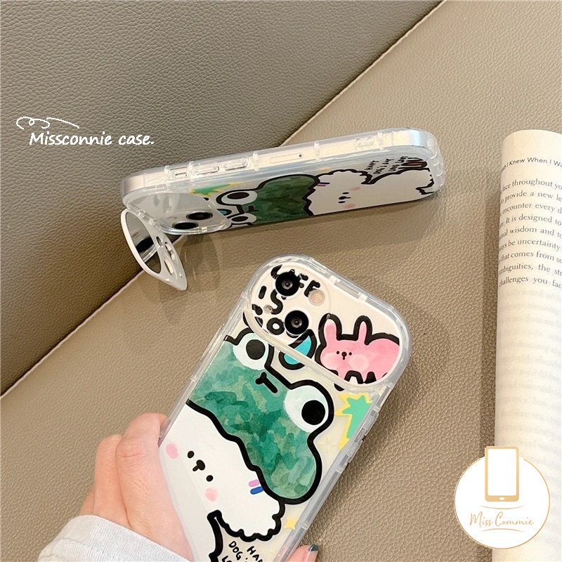 Graffiti Kartun Hewan Lucu Kelinci Kodok Anjing Phone Case Untuk Oppo A7 A15 A12 A57 A53 A9 A5 A31 A33 2020 A5s A35 A77S A77 A11K A15s A3s Kreatif Flip Make Up Cermin Soft Case