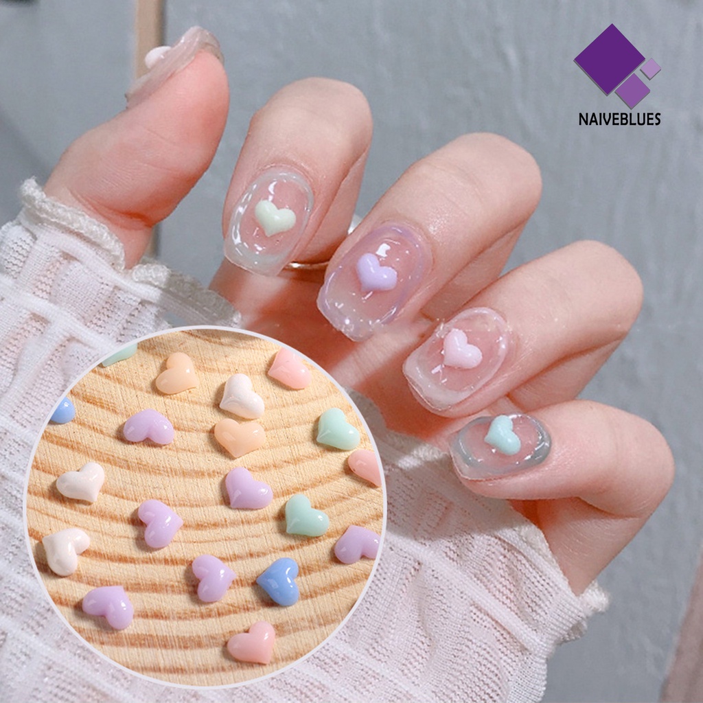 [naiveblues] 6grids/kotak Hiasan Jantung Kuku Datar Kembali Efek 3D Berubah Putih Pink Nail Art