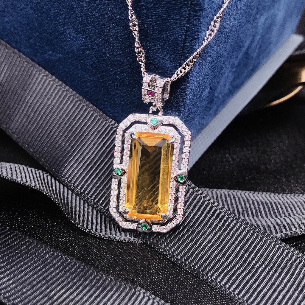 Goldkingdom Fashion Perhiasan Aksesoris Ready Stock Wushi Merek Liontin Brazil Tourmaline Permata Topaz Kalung Amethyst Persegi Panjang Warna Harta Gadis