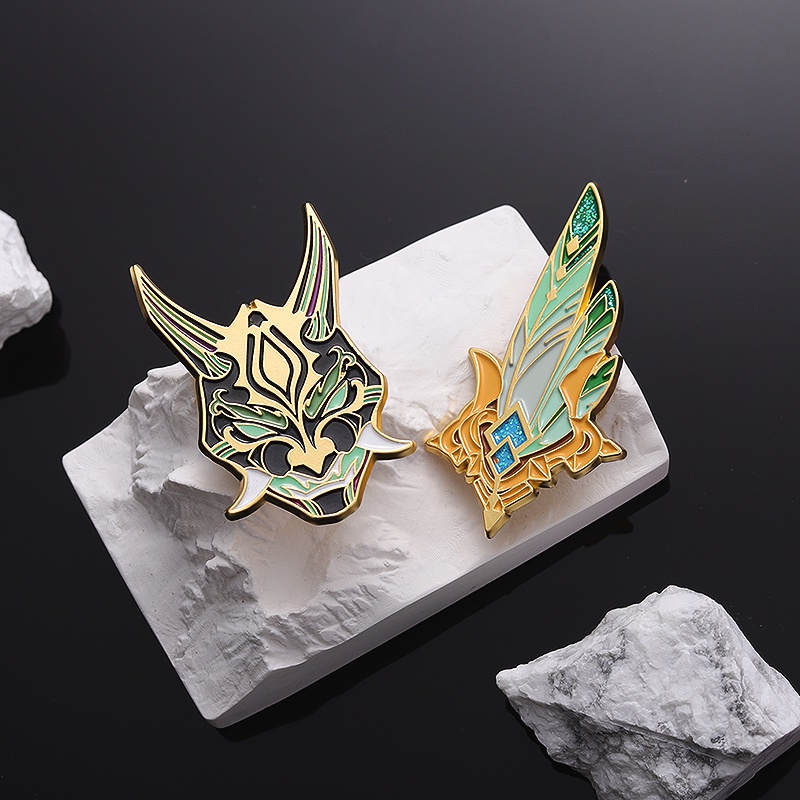 Permainan Genshin Dampak Enamel Pin Kartun Topeng Xiao Bros Lencana Logam Pin Kartun Perhiasan Alloy Bros Aksesoris