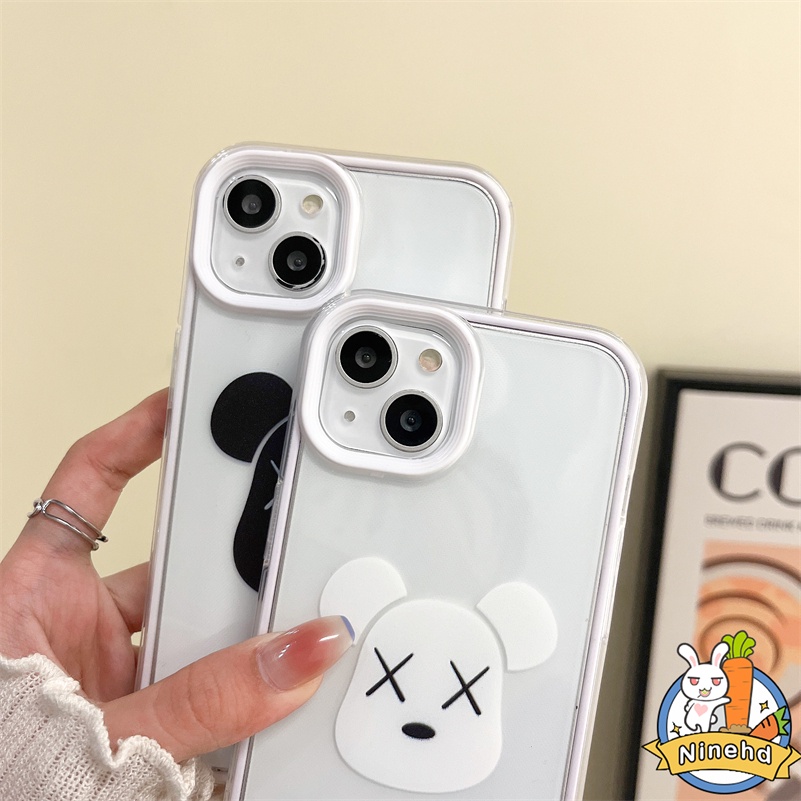 IPHONE Casing Kompatibel Untuk Iphone14 13 12 11 Pro Max X Xr Xs Max8 7 6 6s Plus SE 3 In 1 Casing Fashion Simple Putih Motif KAWS Casing Ponsel Pelindung Lensa Bumper Shockproof Soft Cover