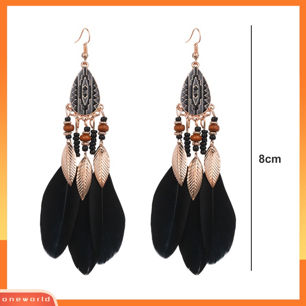 [EONE] 1pasang Anting Kait Gaya Etnik Tetesan Air Liontin Manik-Manik Kepribadian Eye-catching Dekorasi Hypoallergenic Buatan Bulu Vintage Menjuntai Anting-Anting Perhiasan Aksesori