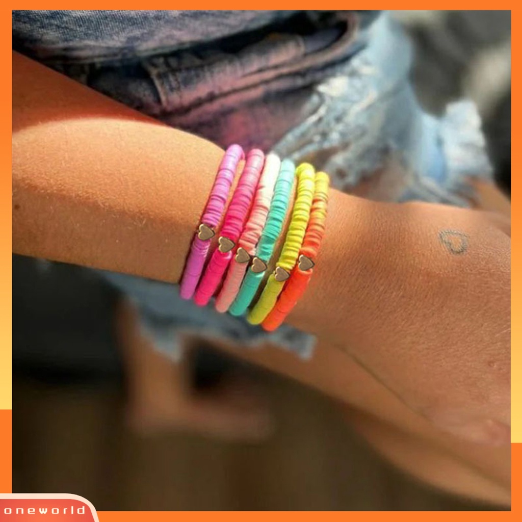 [EONE] Gelang Perempuan Manik-Manik Gaya Bohemian Buatan Tangan Hias Pengerjaan Halus Hias Ringan Multicolor Polymer Clay Flat Beads Bracelet Wanita Aksesori