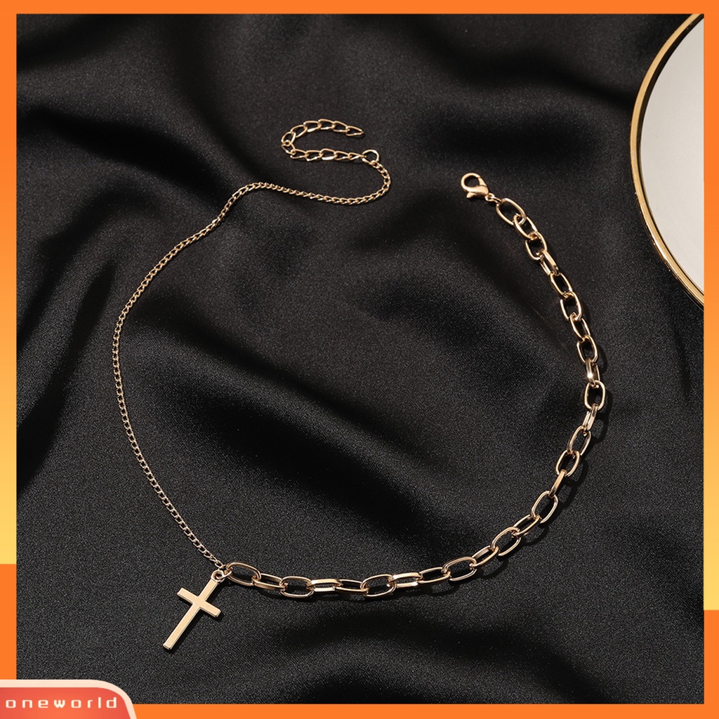 [EONE] Kalung Liontin Salib Adjustable Asymmetric Electroplating Metal Collarbone Chain Necklace Dengan Extend Chain Untuk Pesta