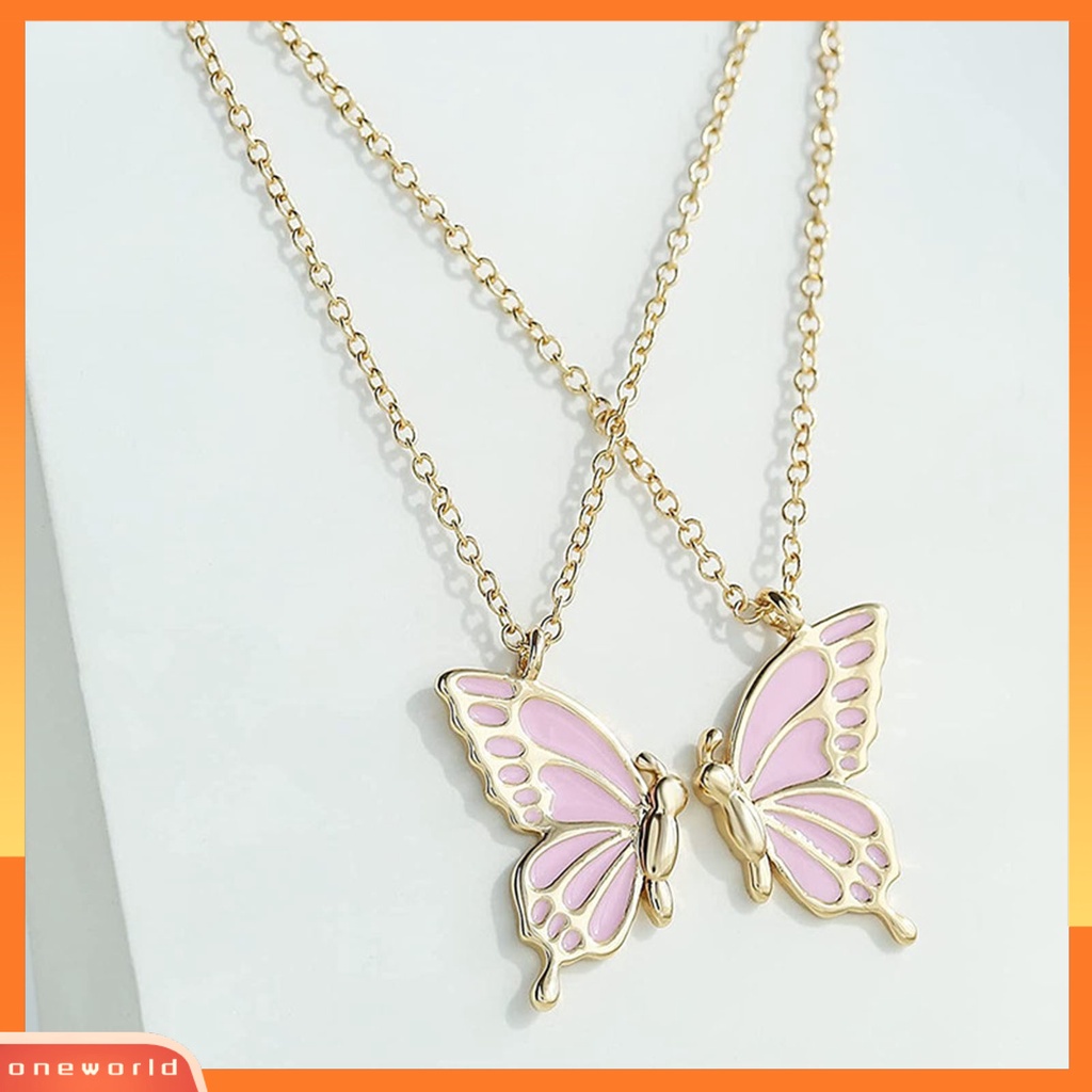 [EONE] 2 Pcs/Set Kalung Persahabatan Bermakna Kilau Terang Semua Pertandingan Adjustable Ekstensi Rantai Dekorasi Hadiah Sahabat BFF Sister Butterfly Pendant Necklace Untuk Anniversary