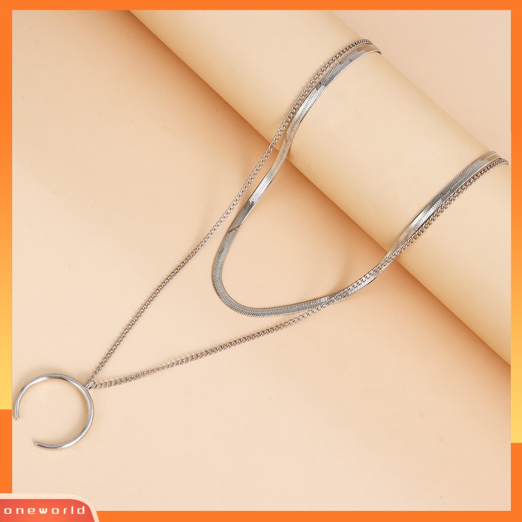 [EONE] Wanita Kalung Sabit Liontin Double Layer Keren Bergaya Snack Rantai Adjustable Alloy Kalung Aksesori Fashion