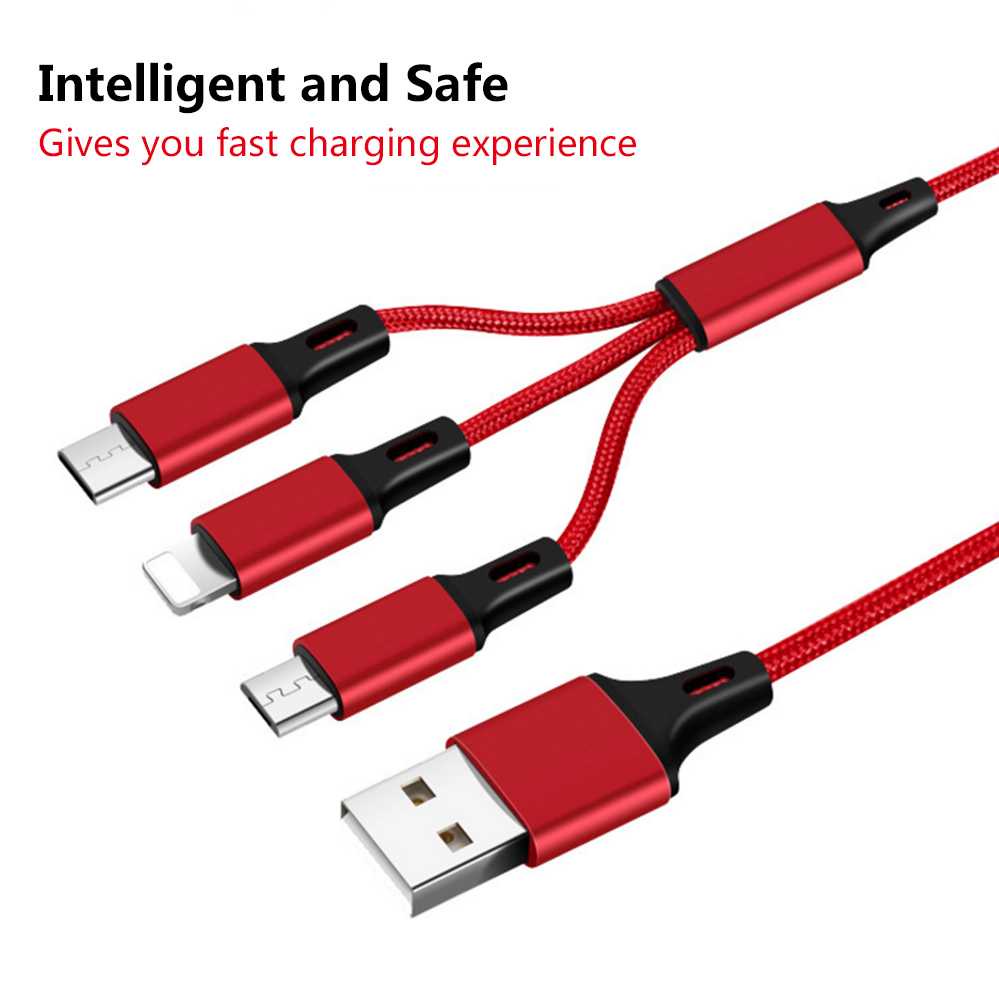 Kabel Charger 3in1 Micro USB + Lightning + USB Type C 1.2 m - US186 ( Mughnii )