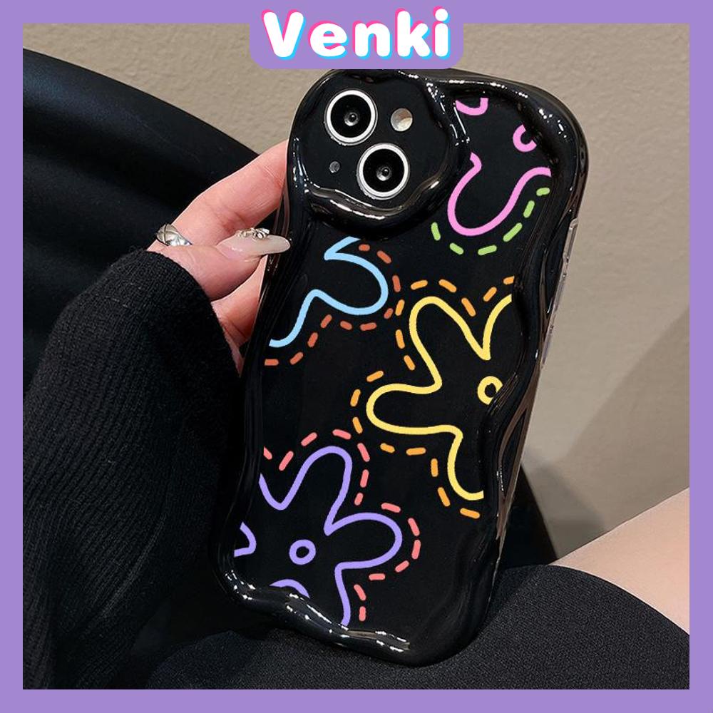 VENKI - For iPhone 11 iPhone Case 3D Curved Edge Wave Glossy Black TPU Airbag Shockproof Camera Cover colored flower Compatible with iPhone 14 13 Pro max 12 Pro Max xr xs max 7Plus