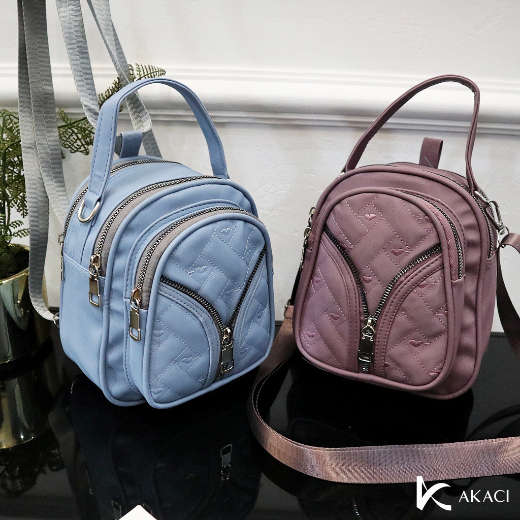 (COD) Akaci Tas 3in 1 bisa selempang ransel dan handle nilon cocola super lucu elegan 3 ruang 06-6935