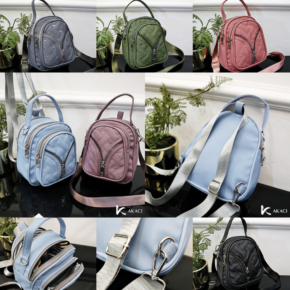 (COD) Akaci Tas 3in 1 bisa selempang ransel dan handle nilon cocola super lucu elegan 3 ruang 06-6935