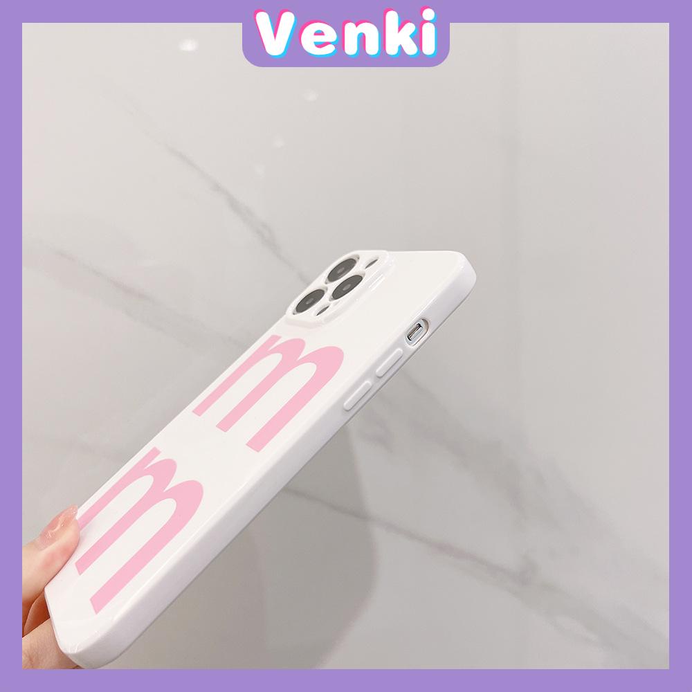 VENKI - For iPhone 11 iPhone Case Film TPU Soft Case White Glossy Simple Pink Letters Camera Protection Shockproof Compatible with iPhone 14 13 Pro max 12 Pro Max xr xs max 7 8Plus