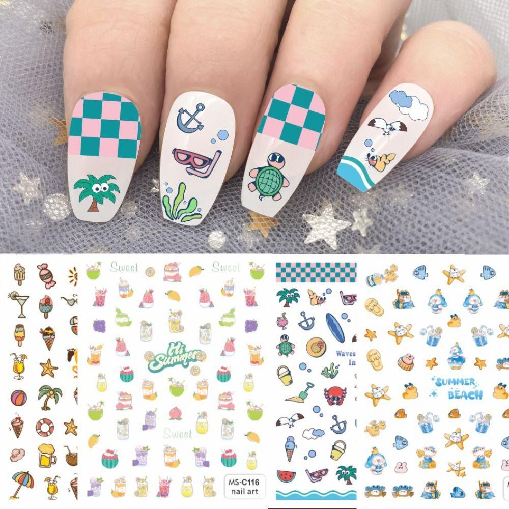 Mxbeauty Kartun Kuku Decals Desain Lucu Permen Perekat Diri Decal Cherry Strawberry Lemon Dekorasi Kuku