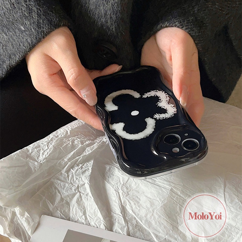 IPHONE Casing Ponsel Bunga Retro Sederhana Kompatibel Untuk Iphone13 11 12 14 Pro Max XR 7 8 6s 6 Plus X XS Max SE 2020 3D Wavy Curved Edge Glossy Tpu Lembut Shockproof Cover
