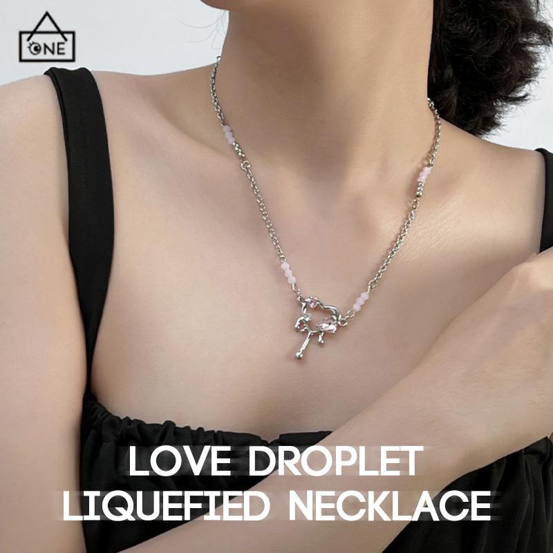 COD❤️Kalung Pendek Pendek Mewah Premium Pink Zirkon Manis Keren Kalung Cinta Tetesan Cair -A.one