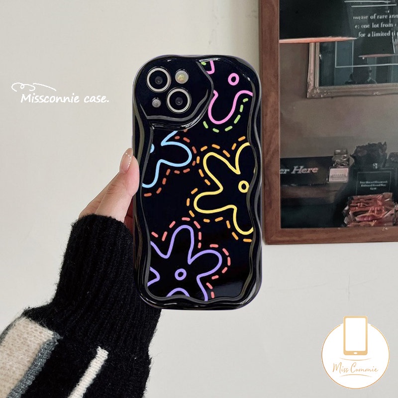 IPHONE Casing Ponsel Glossy Bunga Garis Sederhana Modis Kompatibel Untuk Iphone7 8 6s 6 Plus XR 11 Pro Max X14 12 13 Pro Max XS Max SE 2020 3D Wavy Curved Edge Shockproof Soft Flowers Cover