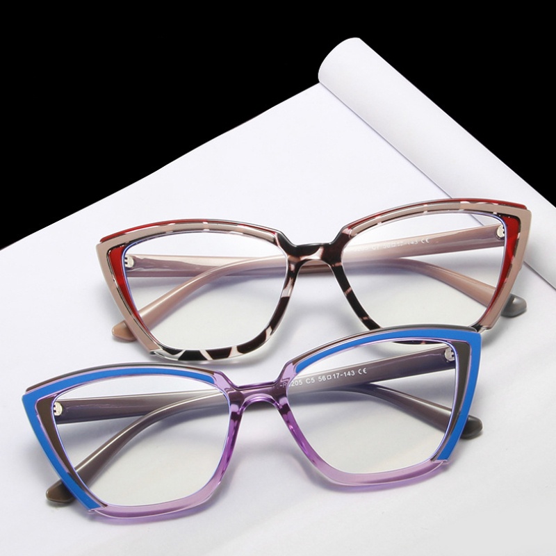 (YUZHU) Western Fashion Dazzling Contrast Anti Blue Light Eyeglasses Untuk Wanita Retro Fashion TR90 Cat Eye Eyeglasses