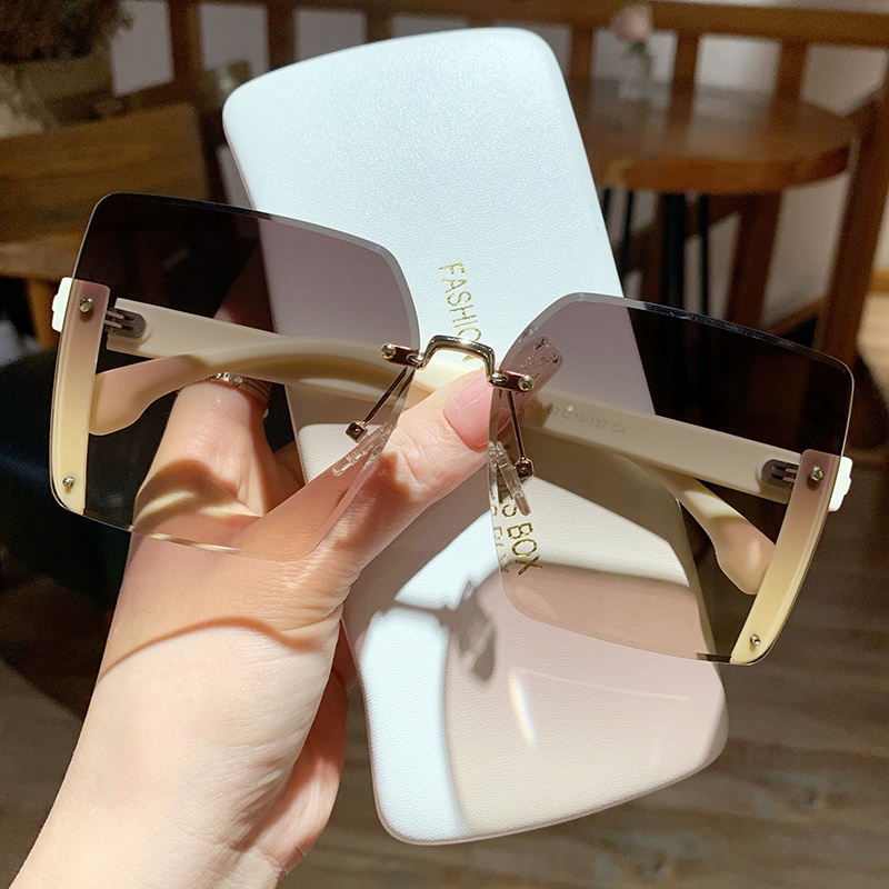 (YUZHU) Trendy Kacamata Hitam Tanpa Bingkai Untuk Wanita Premium Sense Sticker Fine Glitter Frame Sunglasses