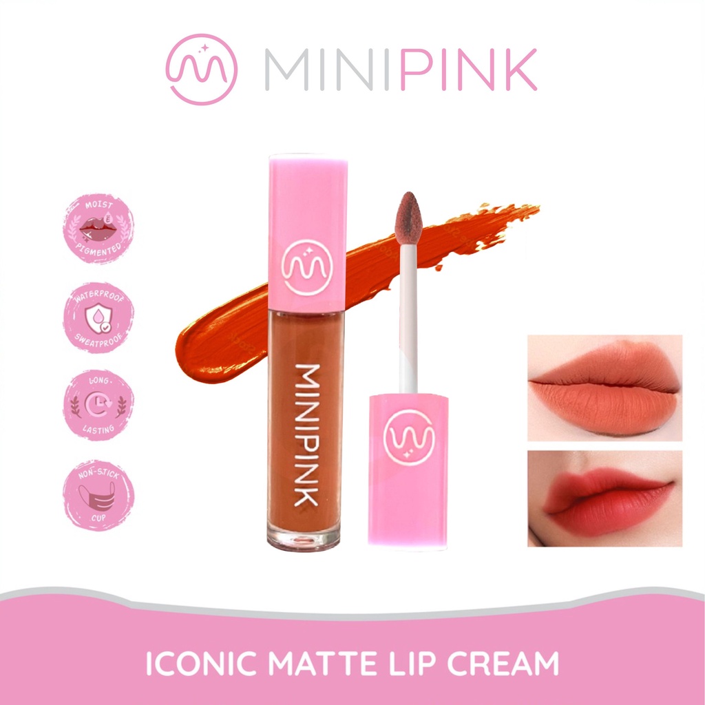 MINIPINK Matte Lipstick Lip Cream Iconic Matte Pigmentasi Tinggi 8 Warna Pelembab Tahan Lama MP011