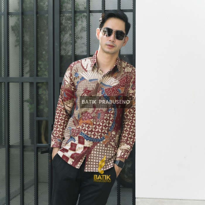 Batik Prabuseno Kemeja Slimfit Pria Lengan Panjang Katun Surya Kencana - XXL