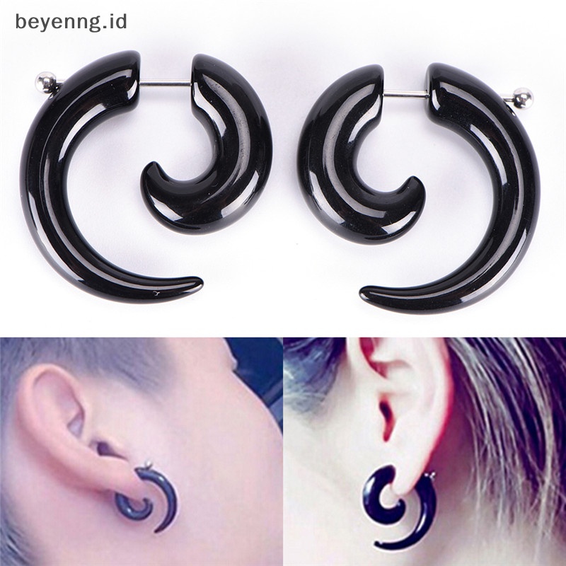 Beyen Gothic Wanita Pria Punk Hitam Akrilik Siput Stud Earrings Perhiasan Telinga ID