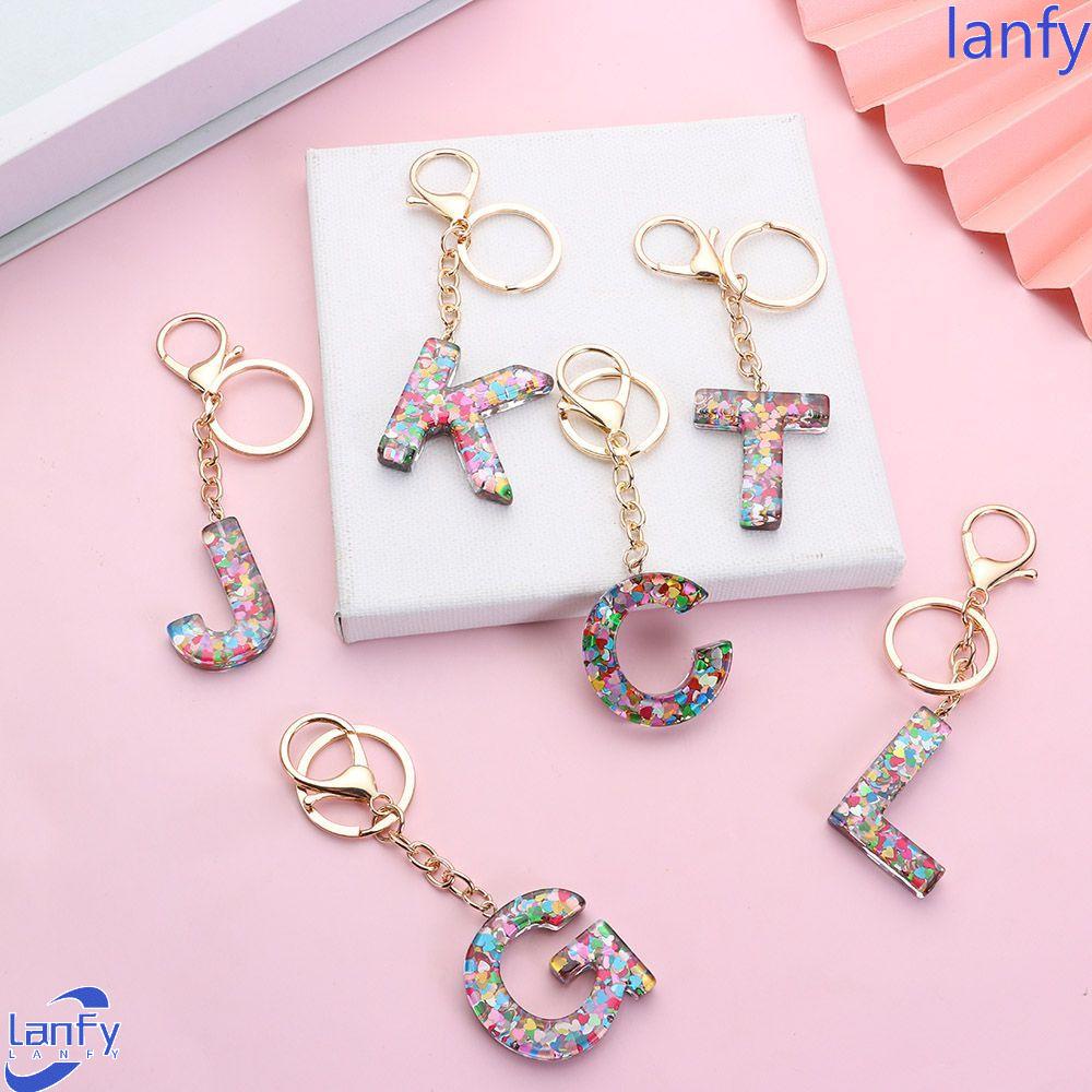 Lanfy 26huruf Gantungan Kunci Cinta Hati Payet Hadiah Aksesori Diy Aksesoris 26huruf Ornamen Handbag Charms Hanging Decoration English Alphabet Keyring