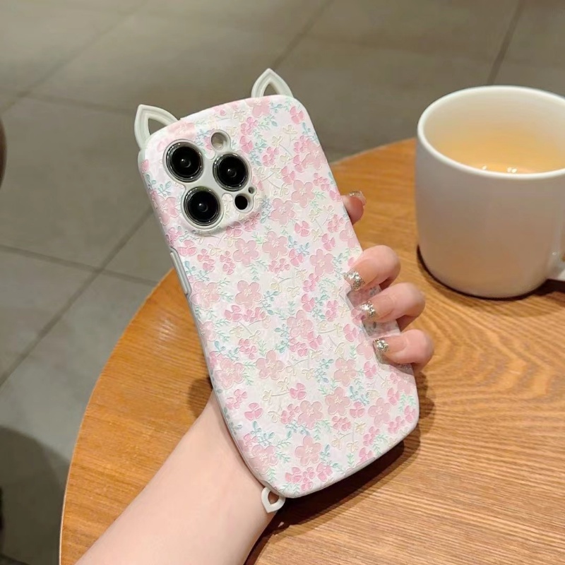 IPHONE Casing Pelindung Telinga Kucing 3D Cocok Untuk Iphone14 13 12 11 Pro X XS Max7 8 14 Plus Casing Ponsel Motif Bunga XR