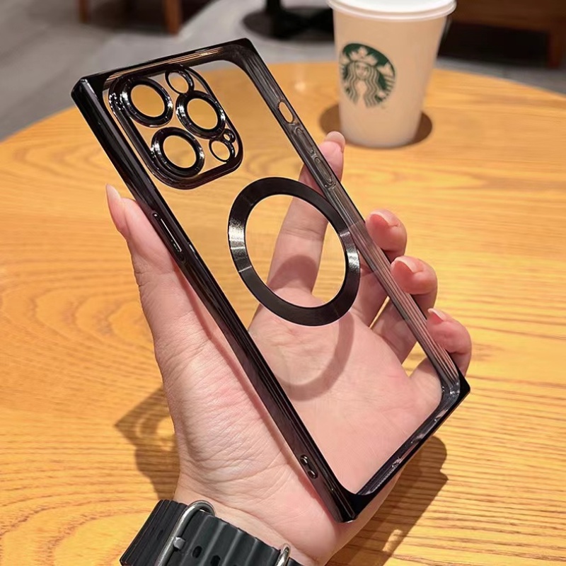 IPHONE Casing Persegi Electroplated Transparan Cocok Untuk Iphone14 13 12 11 Pro Max 14Plus Dengan Penutup Film Lensa Perlindungan Tepi Lurus Soft Case