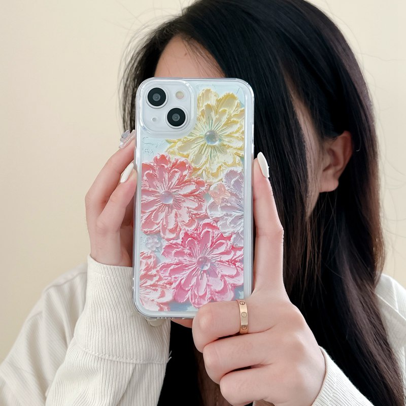 Nice Colorful Oil Painting Flower Soft TPU Case HP iP iPhone 7 8 14 + Plus SE 2020 X XS XR Max 11 12 13 Pro Max Girl Woman FTD Casing Apple