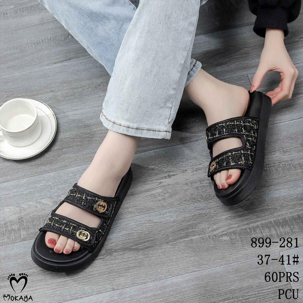 Sandal Slop PCU Wanita Ban 2 Motif BROS GG Bahan Kanvas MKY 8868-204 37-41