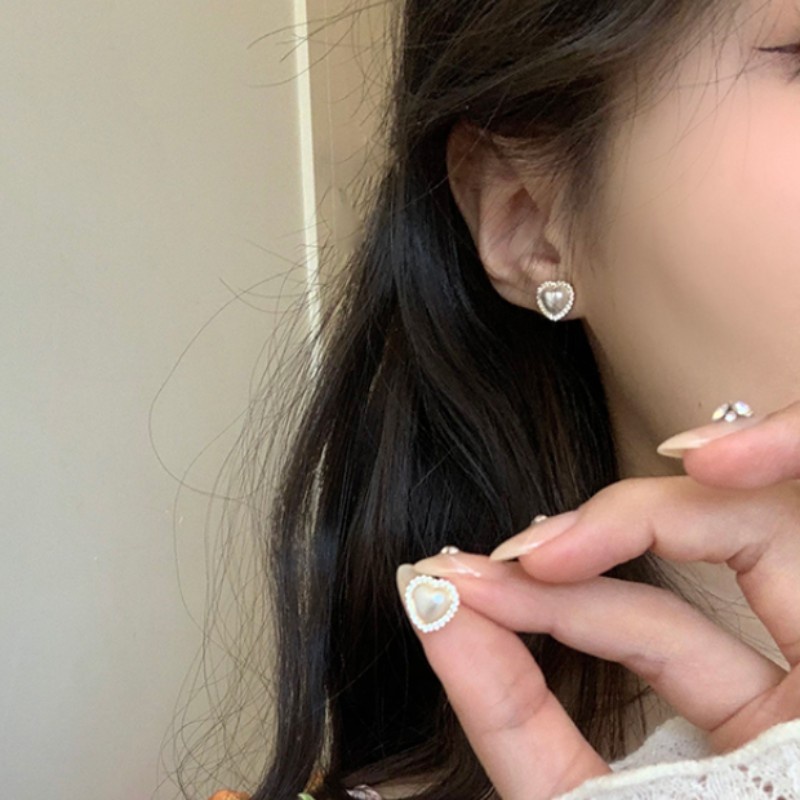 Anting Mutiara Hati Kristal Berlian Emas Earring Ear Pin Untuk Aksesoris Perhiasan Fashion Wanita