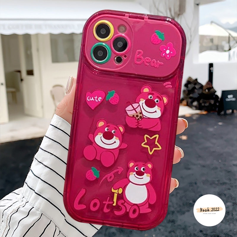 IPHONE Casing Cermin Make Up Flip Kreatif Kompatibel Untuk Iphone7 8 Plus 11xr 13 12 14 11 Pro MAX X XS MAX SE Lembut Mawar Merah Boneka 3D Lucu Kartun Manyo Strawberry Bear Silicon Phone Case