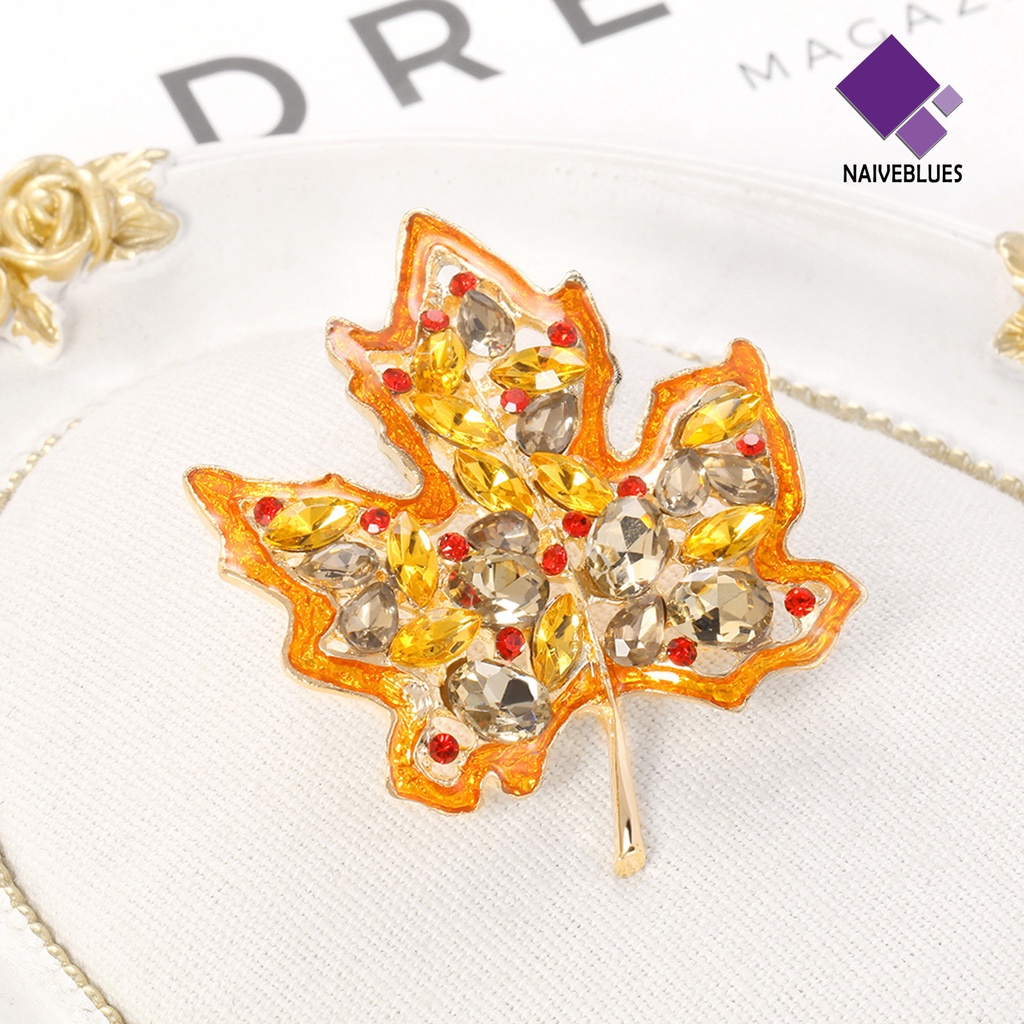 &lt; Naiveblues &gt; Wanita Bros Maple Leaf Rhinestones Lucu Menetes Dicat Bros Wanita