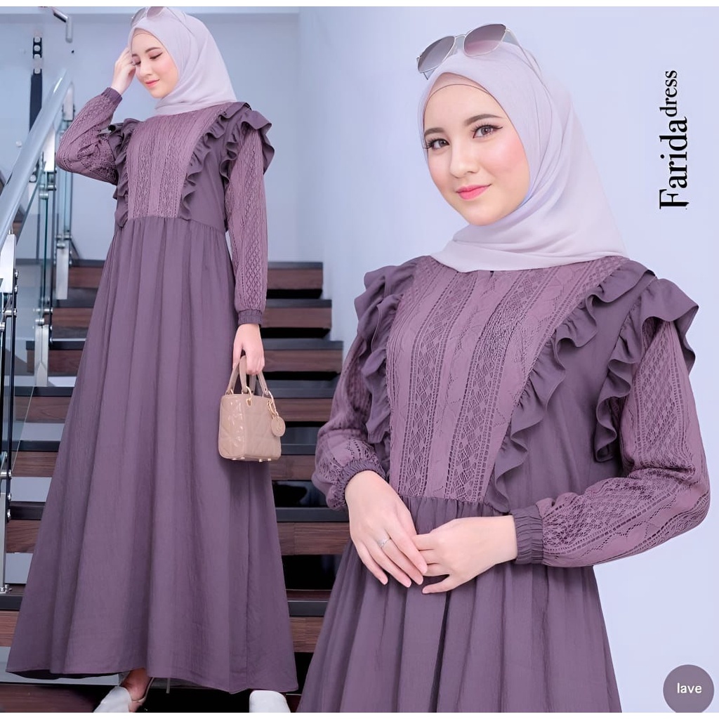 Farida Dress Gamis Brukat Malika Crinkle Airflow Gaun Pesta Muslimah Premium