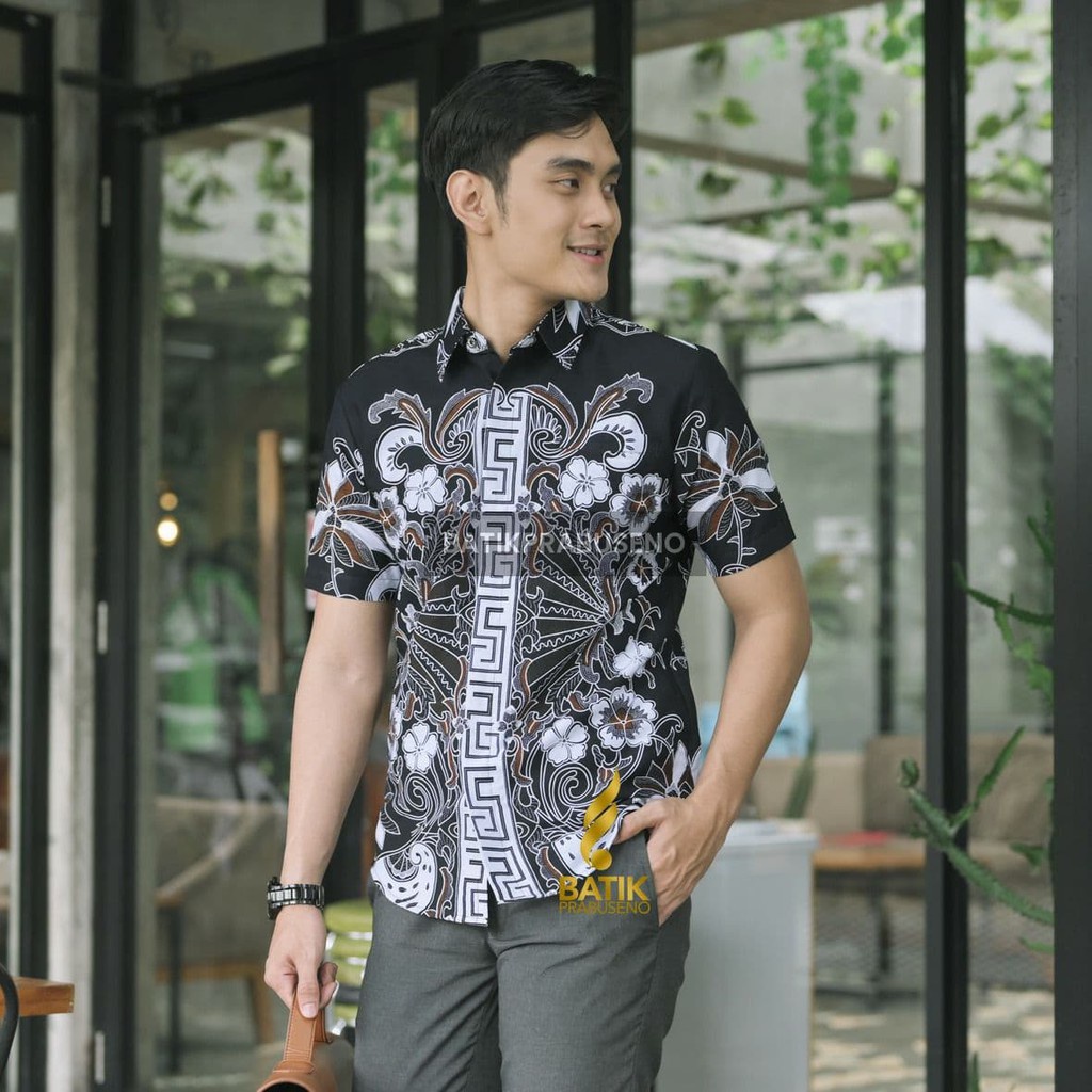 RAJA PANGANGGO Batik PRABUSENO Original 100% Katun Asli Pria Lengan Pendek Printing Kemeja Formal Ka