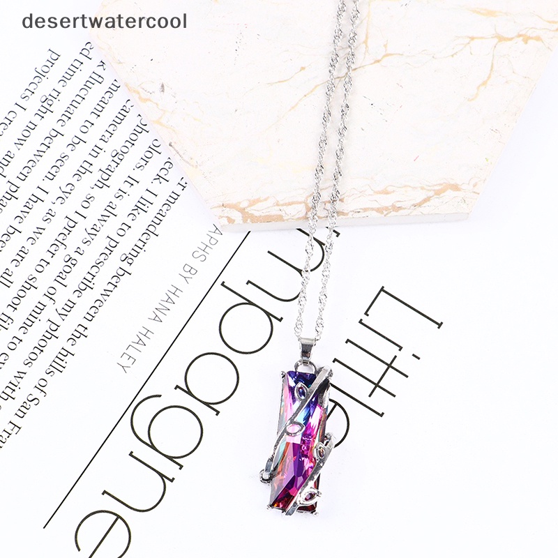 Deid Kalung Liontin Batu Hujan Rantai Panjang Kristal Kaca Daun Persegi Necklace Martijn