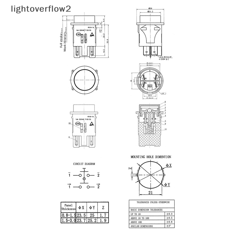 [lightoverflow2] 1pc 4pins Saklar Sentuh Red Push Button Switch Sertifikasi TUV Saklar Rocker Listrik Dengan Soket Lampu Power Switch PS18-16 [ID]